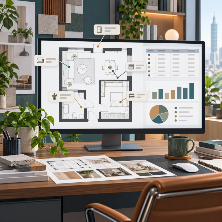 平面物件連結資料標籤與報表的 Vectorworks 整合工作流程概念示意