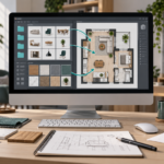 Vectorworks 資源管理器整理家具符號與材質資源並套用到室內平面配置的概念示意