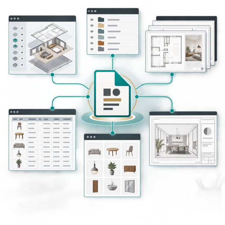 Vectorworks 樣板整合設計圖層類別圖紙資源與工作表的概念示意