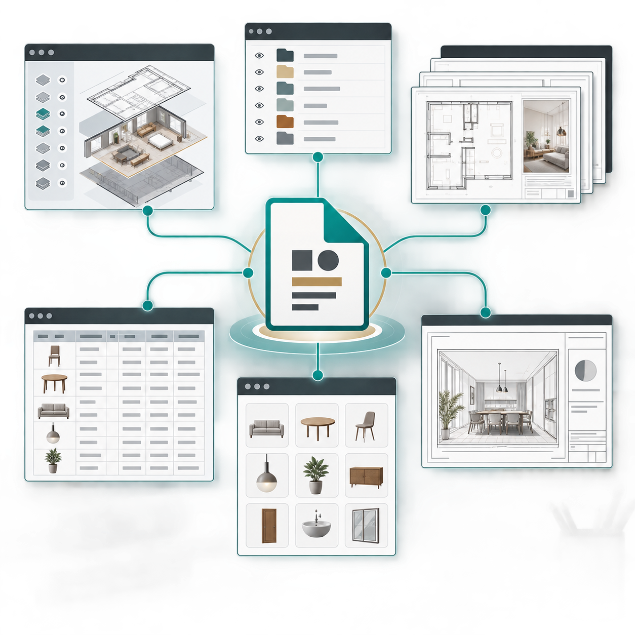 Vectorworks 樣板整合設計圖層類別圖紙資源與工作表的概念示意